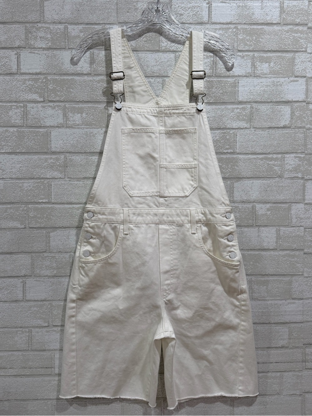 MOTHER The Half Pipe Frayed Bermuda Denim Shortalls In High Horse - Sz - Medium